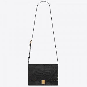 Saint Laurent Margaux Satchel In Black Crocodile Embossed Leather