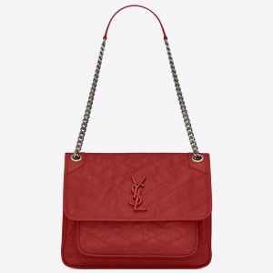 Saint Laurent Medium Niki Bag In Red Crinkled Leather