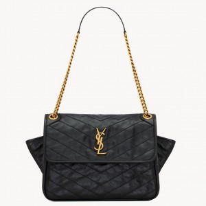Saint Laurent Niki Tripouch Bag in Black Vintage Leather