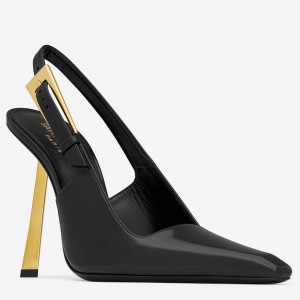 Saint Laurent Lee Slingback Pumps in Black Glazed Leather