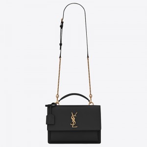 Saint Laurent New Medium Sunset Bag In Black Calfskin