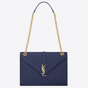 Saint Laurent Large Monogramme Envelope Navy Shoulder Bag