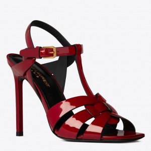 Saint Laurent Tribute High Heel Sandals In Red Patent Leather