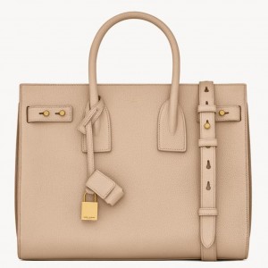 Saint Laurent Supple Sac De Jour Small Bag in Beige Grained Leather