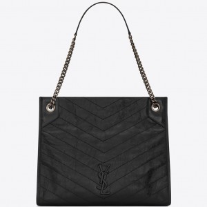 Saint Laurent Medium Niki Shopping Bag In Black Leather 