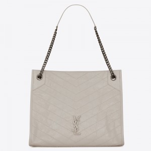 Saint Laurent Medium Niki Shopping Bag In White Leather
