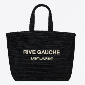 Saint Laurent Rive Gauche Tote Bag in Black Raffia Crochet