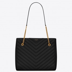 Saint Laurent Tribeca Small Shopping Bag In Black Grained Leather