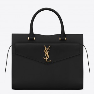 Saint Laurent Medium Uptown Tote In Black Smooth Leather