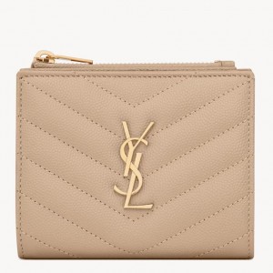 Saint Laurent Cassandre Bi-fold Wallet in Beige Matelasse Leather