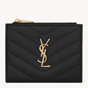 Saint Laurent Cassandre Bi-fold Wallet in Black Matelasse Leather