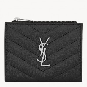 Saint Laurent Cassandre Bi-fold Wallet in Noir Matelasse Leather