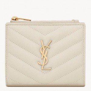Saint Laurent Cassandre Bi-fold Wallet in White Matelasse Leather