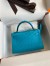 Hermes Kelly Mini II Sellier Handmade Bag in Turquoise Blue Ostrich Leather
