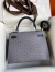 Hermes HSS Kelly 28 Bicolor Bag in Gris Agate and Blue Iris Ostrich Leather