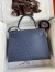 Hermes Kelly Sellier 28 Handmade Bag in Blue de Malte Ostrich Leather