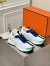 Hermes Heros Sneakers in White Knit and Blue Suede 