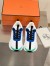Hermes Heros Sneakers in White Knit and Blue Suede 