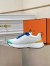 Hermes Heros Sneakers in White Knit and Blue Suede 