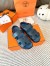 Hermes Men's Genius Sandals In Blue Calfskin