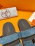 Hermes Women's Chypre Sandals In Blue Suede Calfskin