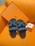 Hermes Women's Chypre Sandals In Blue Suede Calfskin