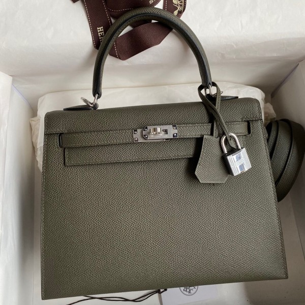 Replica Hermes Kelly Sellier 25 Handmade Bag In Vert De Gris Epsom Calfskin
