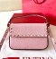 Valentino Rockstud Pouch Bag in Pink Grained Leather