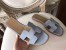 Hermes Oran Sandals In Blue Lin Epsom Leather