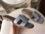 Hermes Oran Sandals In Blue Lin Epsom Leather