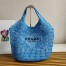 Prada Large Tote Bag In Blue Raffia