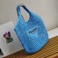 Prada Large Tote Bag In Blue Raffia