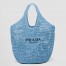 Prada Large Tote Bag In Blue Raffia
