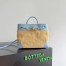 Bottega Veneta Andiamo Small Bag in Raffia and Blue Lambskin