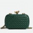 Bottega Veneta Knot Clutch with Chain in Green Intrecciato Lambskin