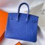 Hermes Birkin 25 Retourne Handmade Bag In Blue Zellige Ostrich Leather