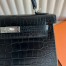 Hermes Kelly 25 Retourne Handmade Bag in Black Alligator Leather