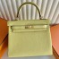Hermes Kelly Retourne 25 Handmade Bag in Jaune Poussin Clemence Leather