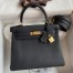 Hermes Kelly Retourne 25 Handmade Bag In Black Clemence Leather 