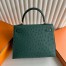 Hermes Kelly Sellier 25 Handmade Bag in Malachite Ostrich Leather
