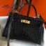 Hermes Kelly Mini II Bag In Black Crocodile Embossed Leather