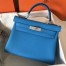 Hermes Blue Zanzibar Clemence Kelly 28cm Handmade Bag