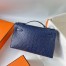 Hermes Kelly Pochette Handmade Bag in Blue de Malte Ostrich Leather
