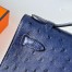 Hermes Kelly Pochette Handmade Bag in Blue de Malte Ostrich Leather