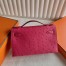 Hermes Kelly Pochette Handmade Bag in Rose Tyrien Ostrich Leather