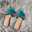 Hermes Oran Sandals In Blue Paon Shiny Niloticus Crocodile