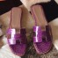Hermes Oran Sandals In Purple Shiny Niloticus Crocodile