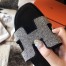 Hermes Oran Sandals In Black Suede With Crystal