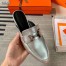 Hermes Trocadero Mule In Silver Nappa Leather