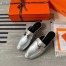 Hermes Trocadero Mule In Silver Nappa Leather